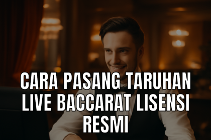 Dealer profesional di meja baccarat live dengan suasana kasino mewah.