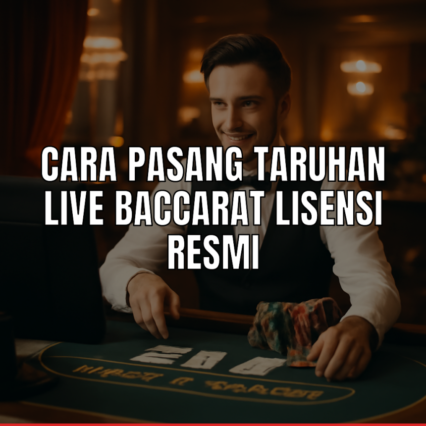 Dealer profesional di meja baccarat live dengan suasana kasino mewah.